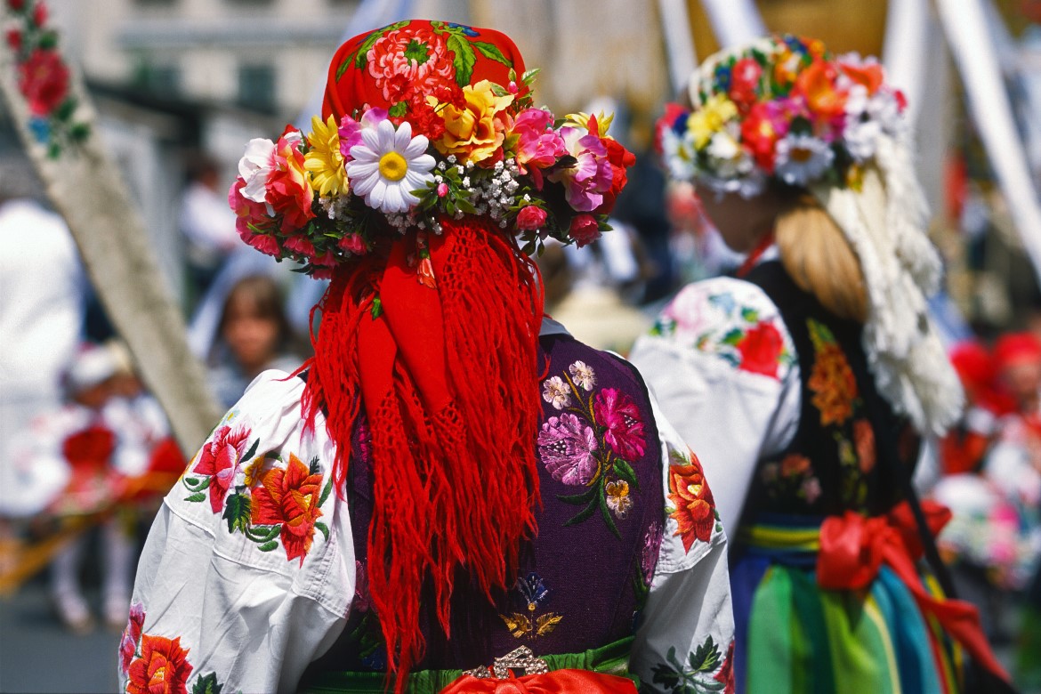 a girl in a folk dress