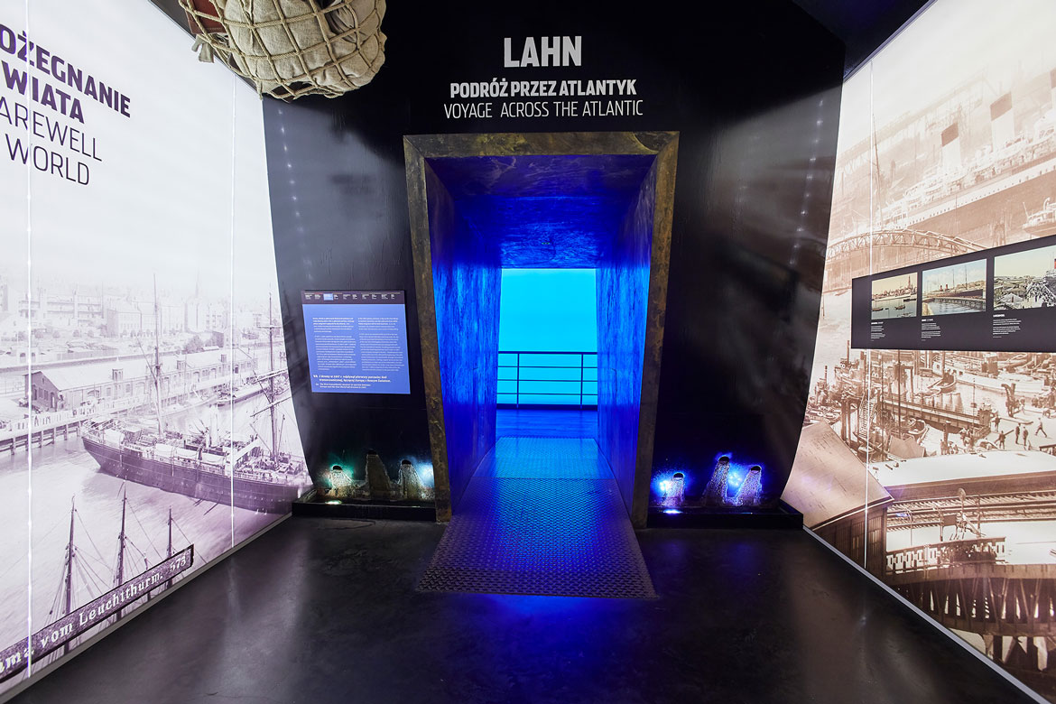 mock enatrance to a cruise ship  in a museum