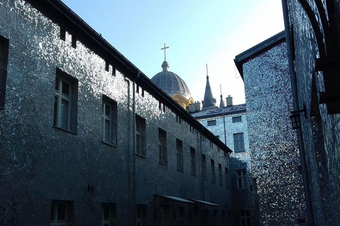 walls covered with glass art