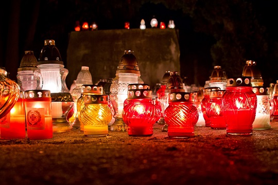 lit candles at night