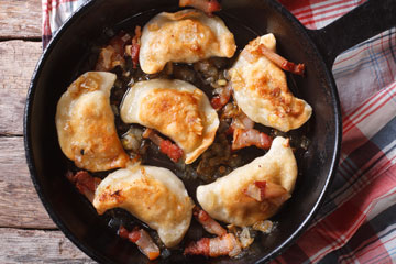 pierogi in a skillet 