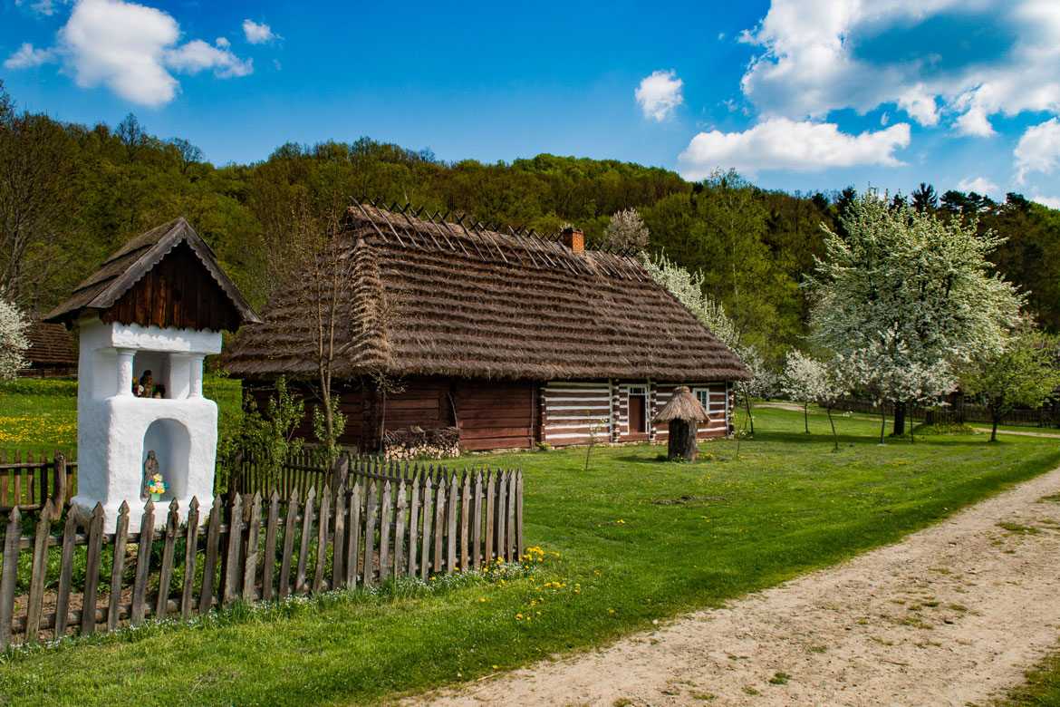 old house, road, woods and a smal chapel